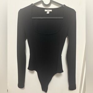 Bar III Black Ribbed Long Sleeve Bodysuit